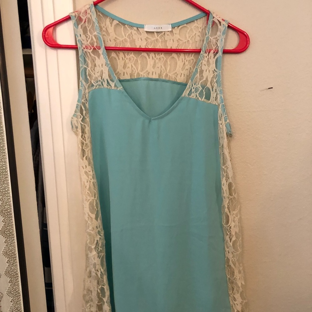 Lush blue and lace tank